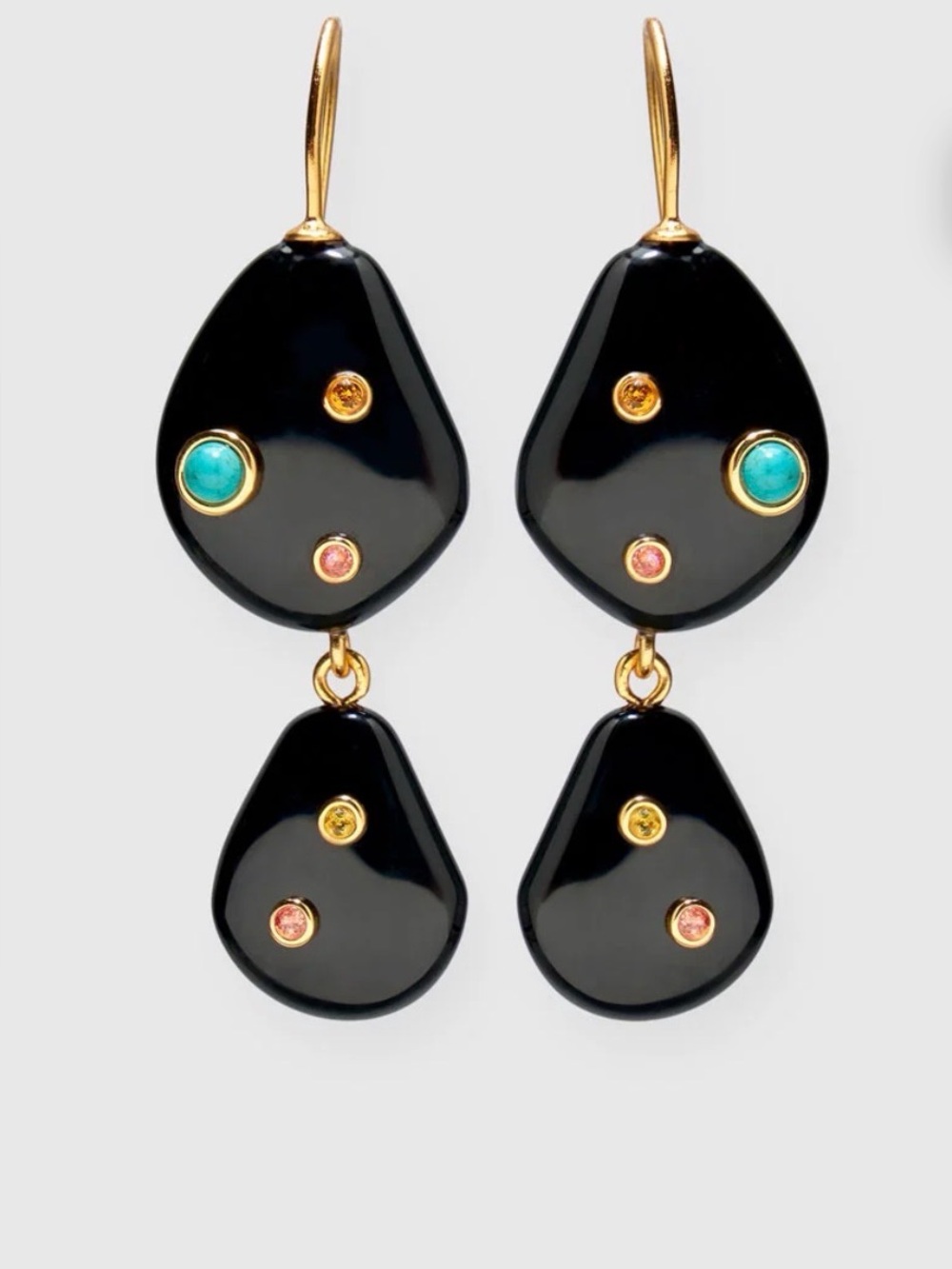 Never Worn Black Agate + Turquoise Lizzie Fortunato Drop Earrings